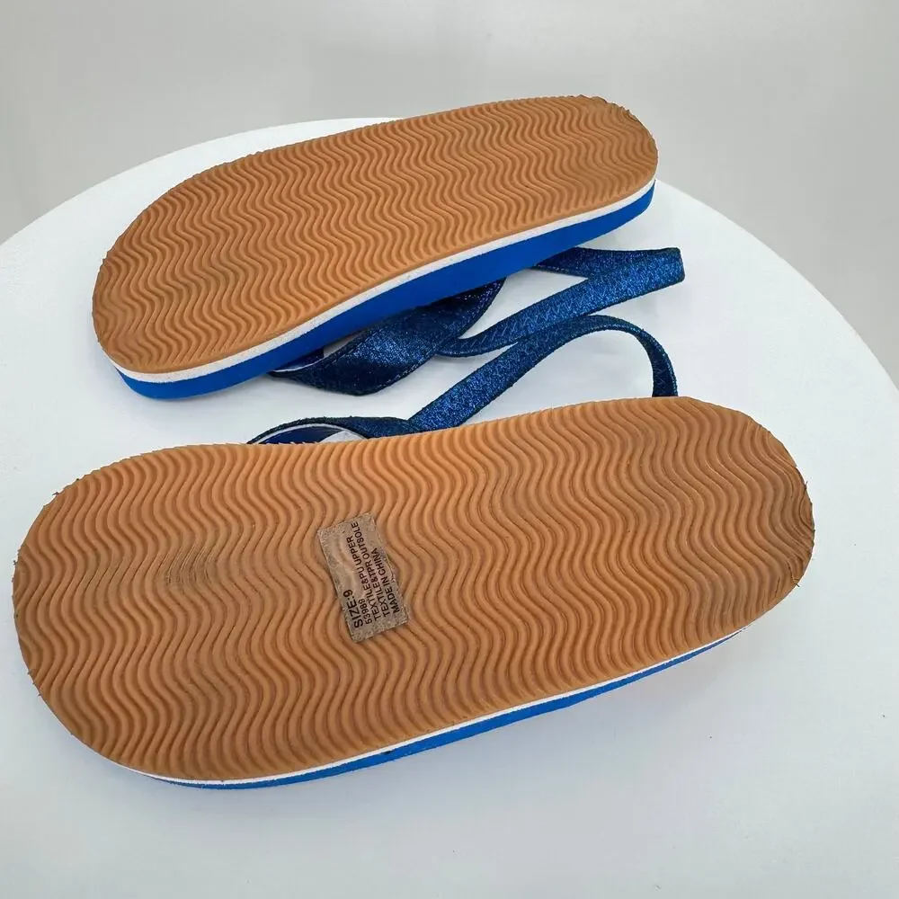 Hanna Andersson sandals toddler girl's 9 dolphin blue sparkle flip flop rainbow